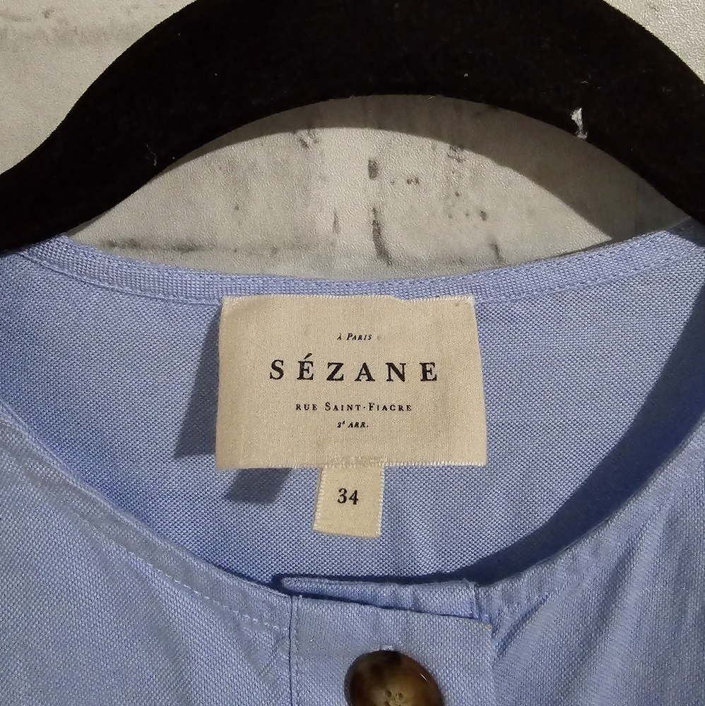 Sezane Poplin Button Down Tunic Shirt Blue size 34 / S - Picture 6 of 7